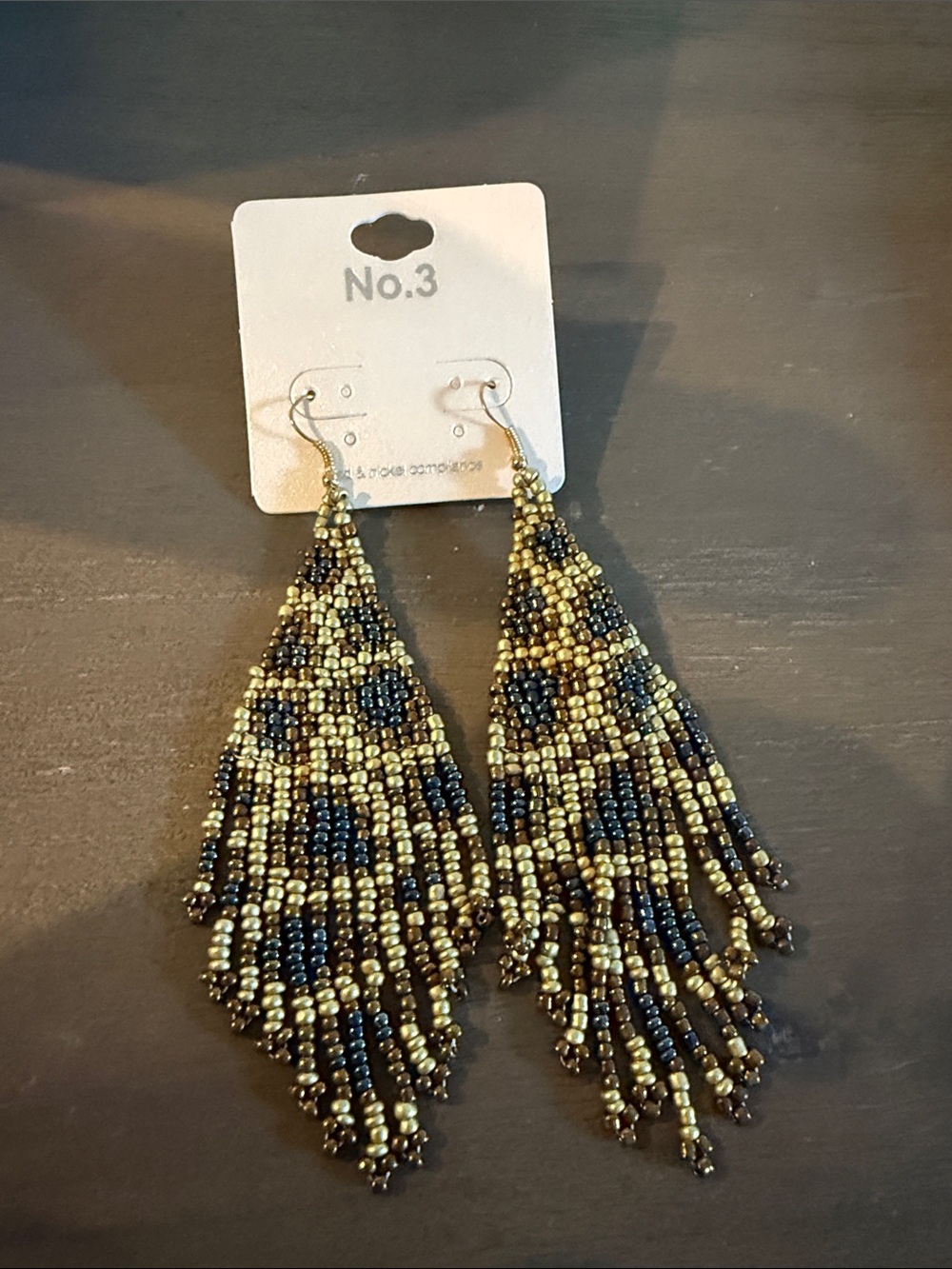 Black and Gold Cheetah Print Beaded Fringe Earrings